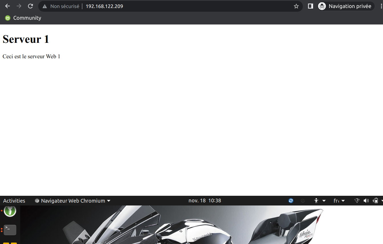Page web servie par le nœud actif srv1
