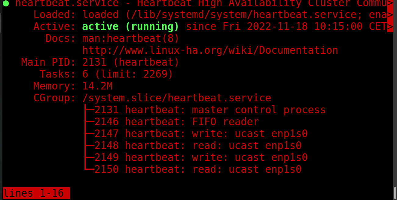 Redémarrage du service Heartbeat