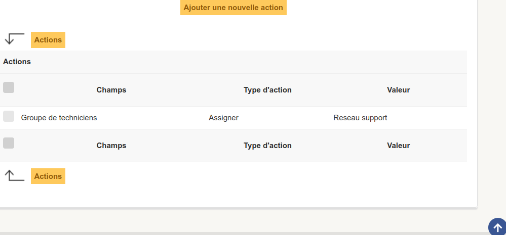 Actions de la règle