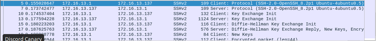 Capture Wireshark : ouverture de la session SSH